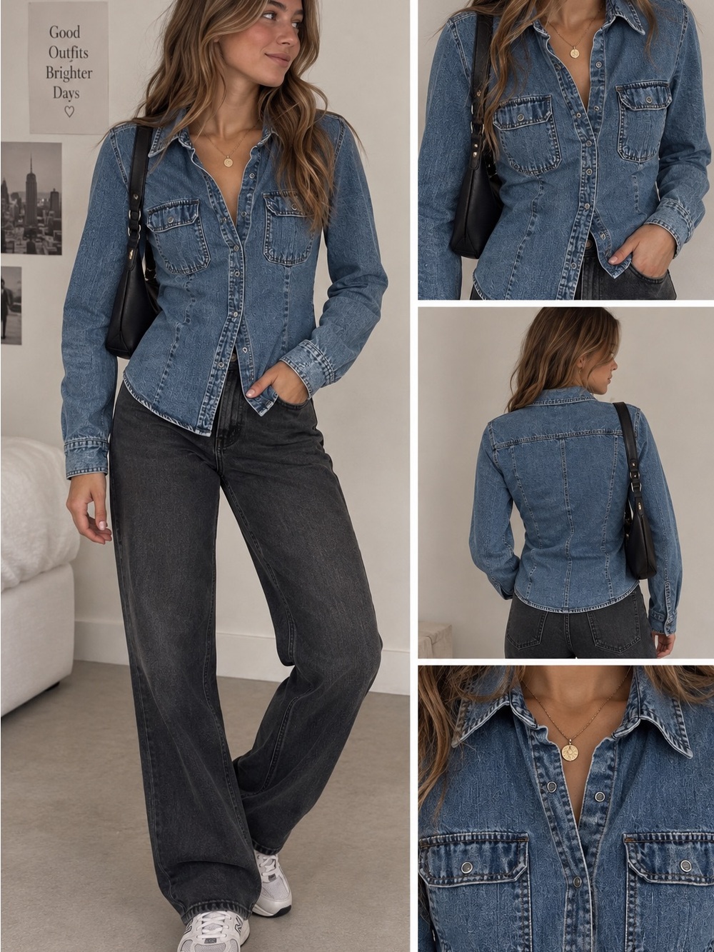 New York & Company Y2K Classic Blue Denim Shirt Shacket Western Layering M